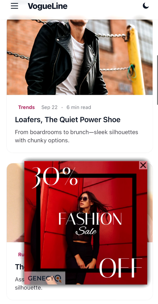 Slider rich media ad showcase: advertiser banner as a sliding format
